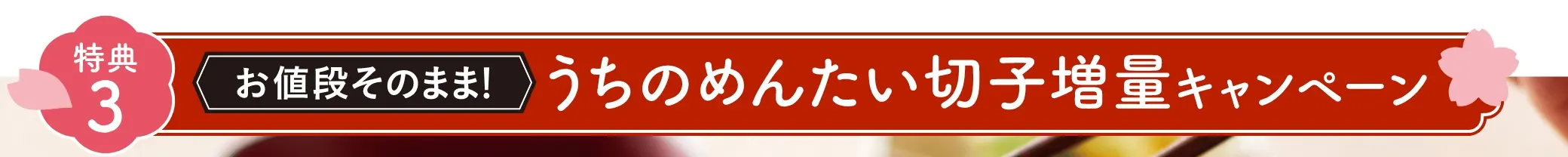【特典3】お値段そのまま！うちのめんたい切子増量キャンペーン